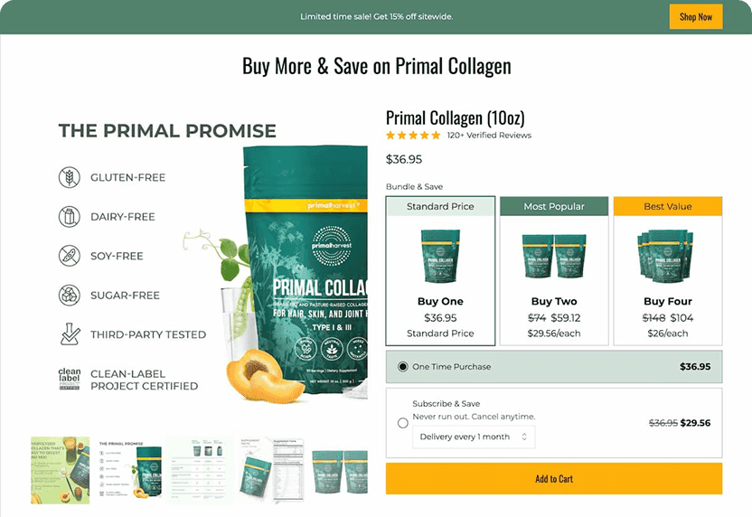 Buy-more-save-more tiered discount offer on a Shopify product page