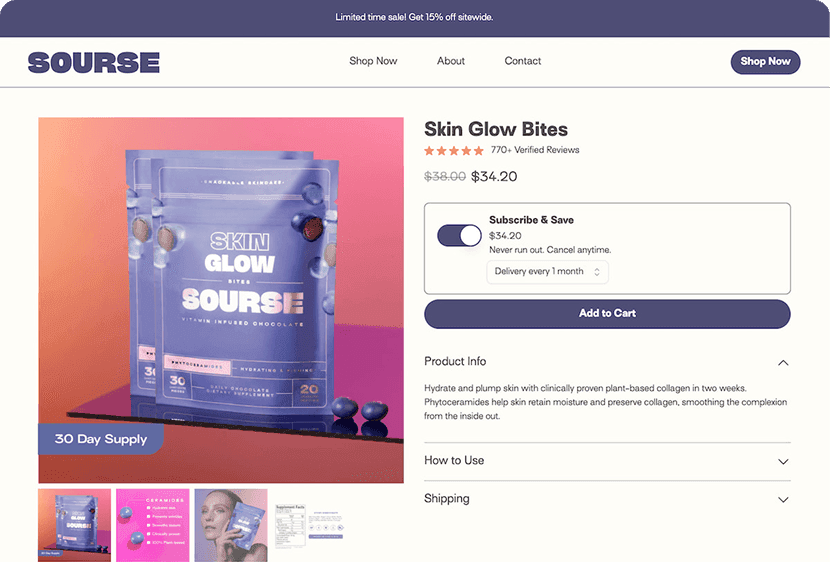 Subscription bundle offer on a Shopify product page